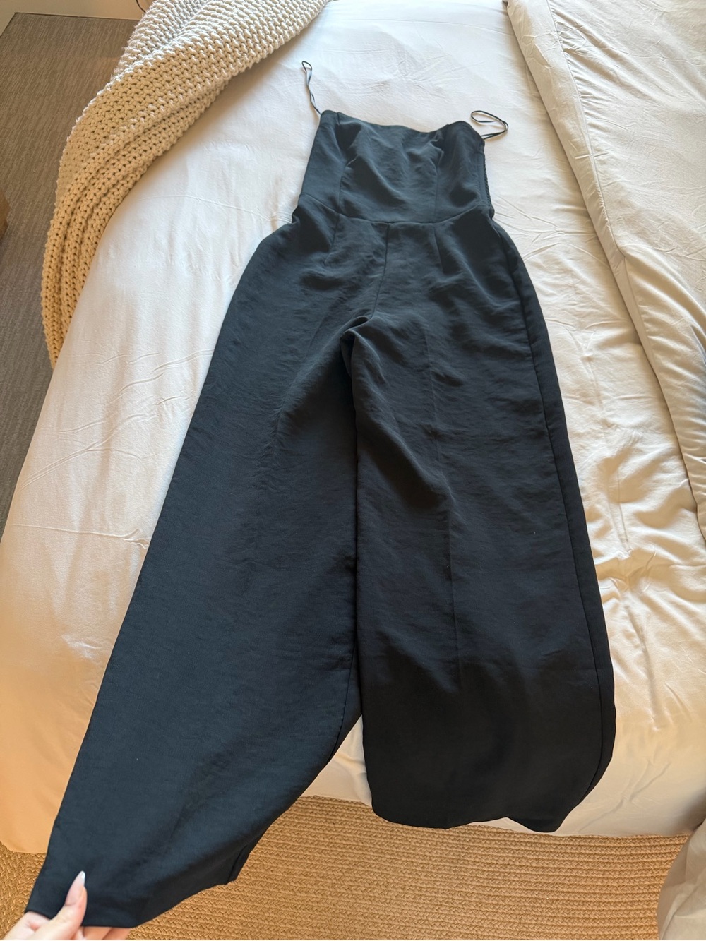 Abercrombie & Fitch Black Wide-Leg Spaghetti-Strap Jumpsuit